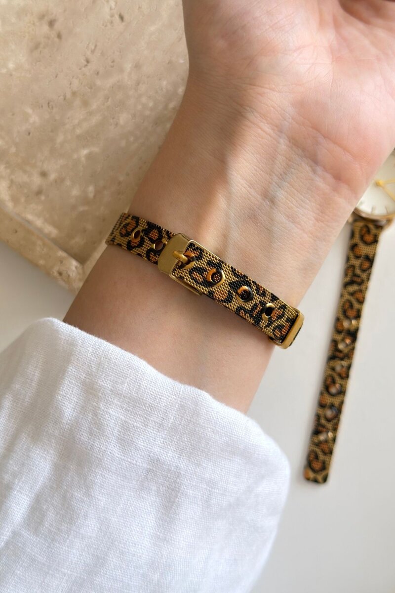 Shadow Ekru Leopar Hasır Kordon Kadın Kol Saati - 3