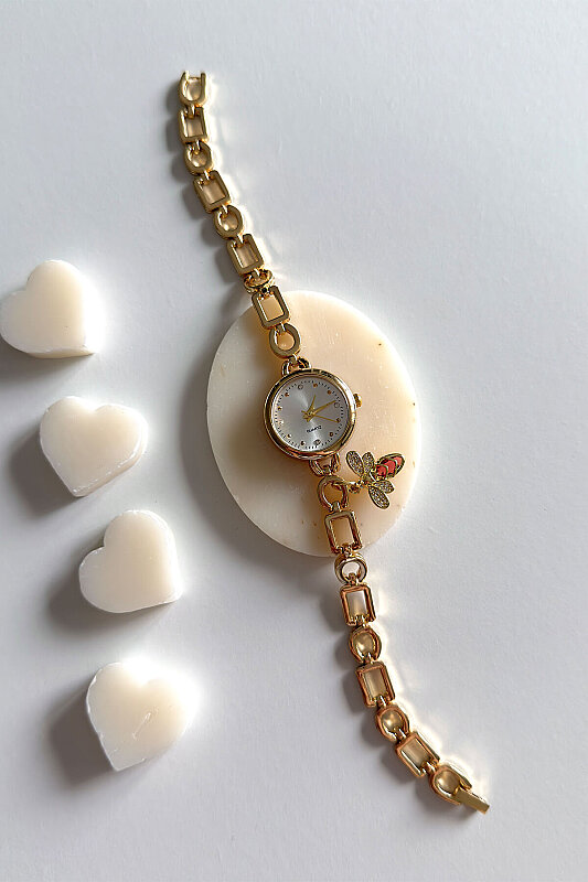 Sia Ekru Kadran Arı Charm Gold Metal Kordon Kadın Kol Saati - 2