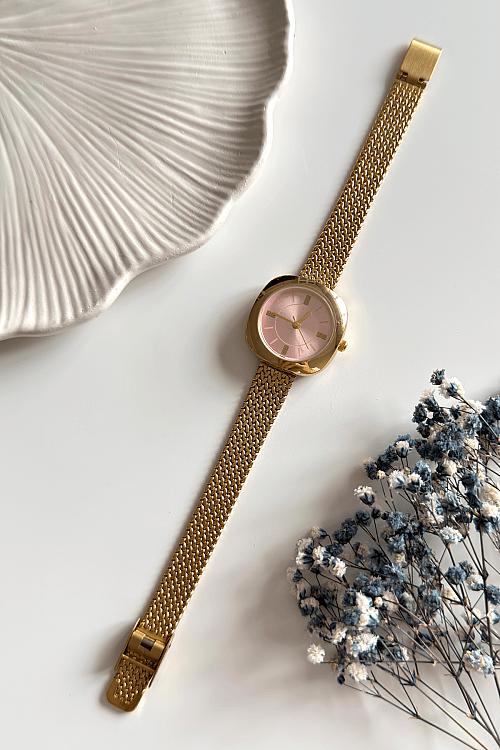 Siare Pudra Kadran Gold Çelik Kordon Kadın Kol Saati