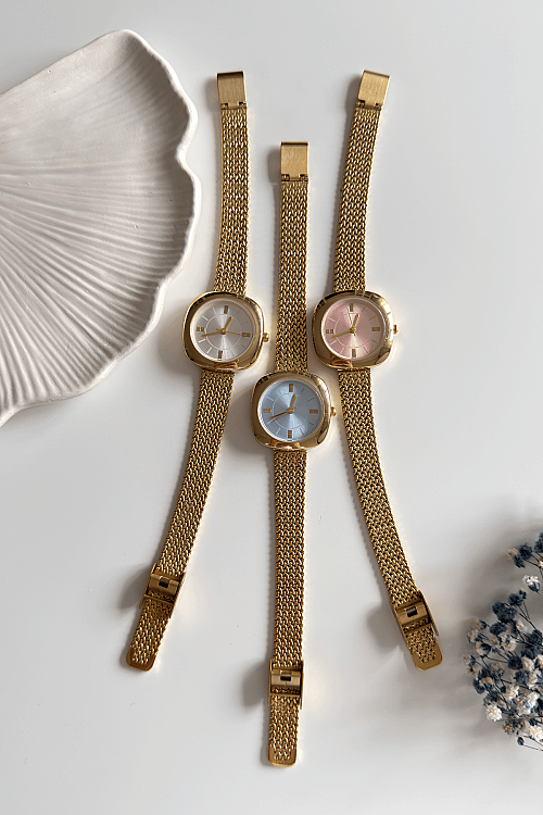 Siare Pudra Kadran Gold Çelik Kordon Kadın Kol Saati (1)