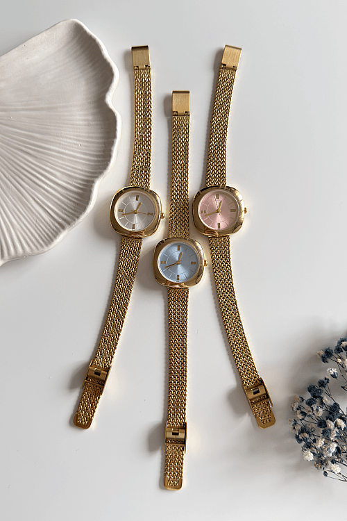 Siera Pudra Kadran Gold Çelik Kordon Kadın Kol Saati (1)