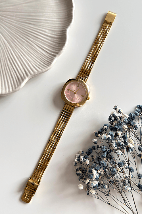 Siera Pudra Kadran Gold Çelik Kordon Kadın Kol Saati