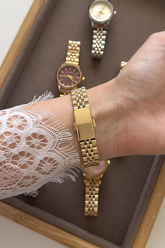 Solen Bordo Kadran Gold Çelik Kordon Kadın Kol Saati - 3