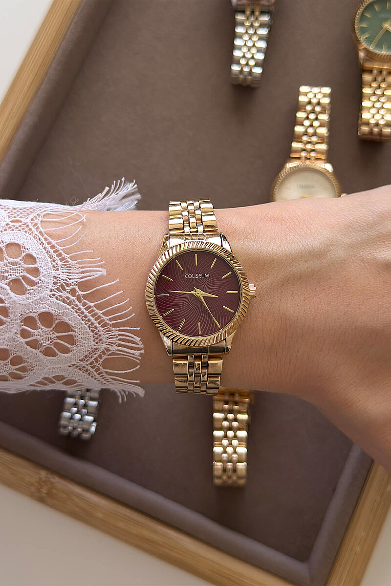 Solen Bordo Kadran Gold Çelik Kordon Kadın Kol Saati - 1