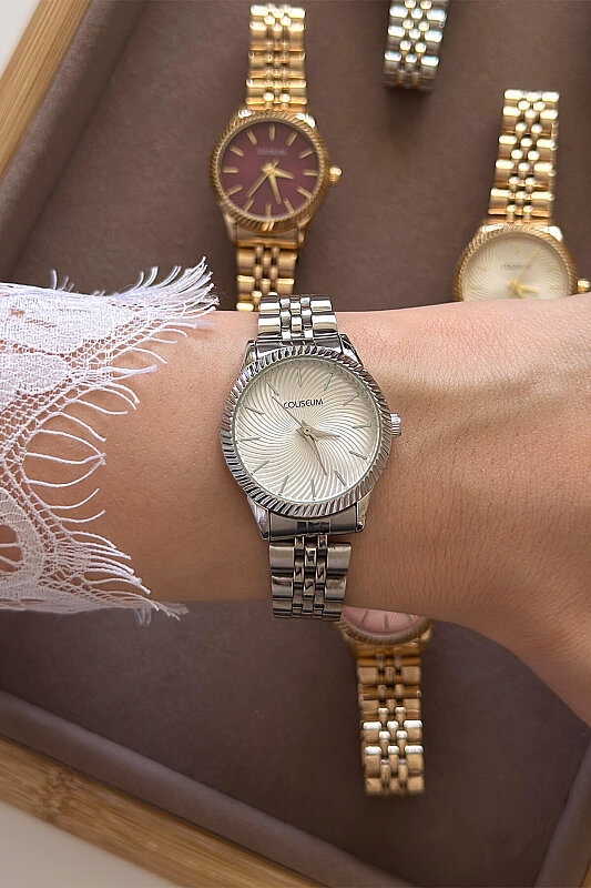 Solen Ekru Kadran Silver Çelik Kordon Kadın Kol Saati 