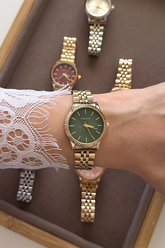 Solen Yeşil Kadran Gold Çelik Kordon Kadın Kol Saati 