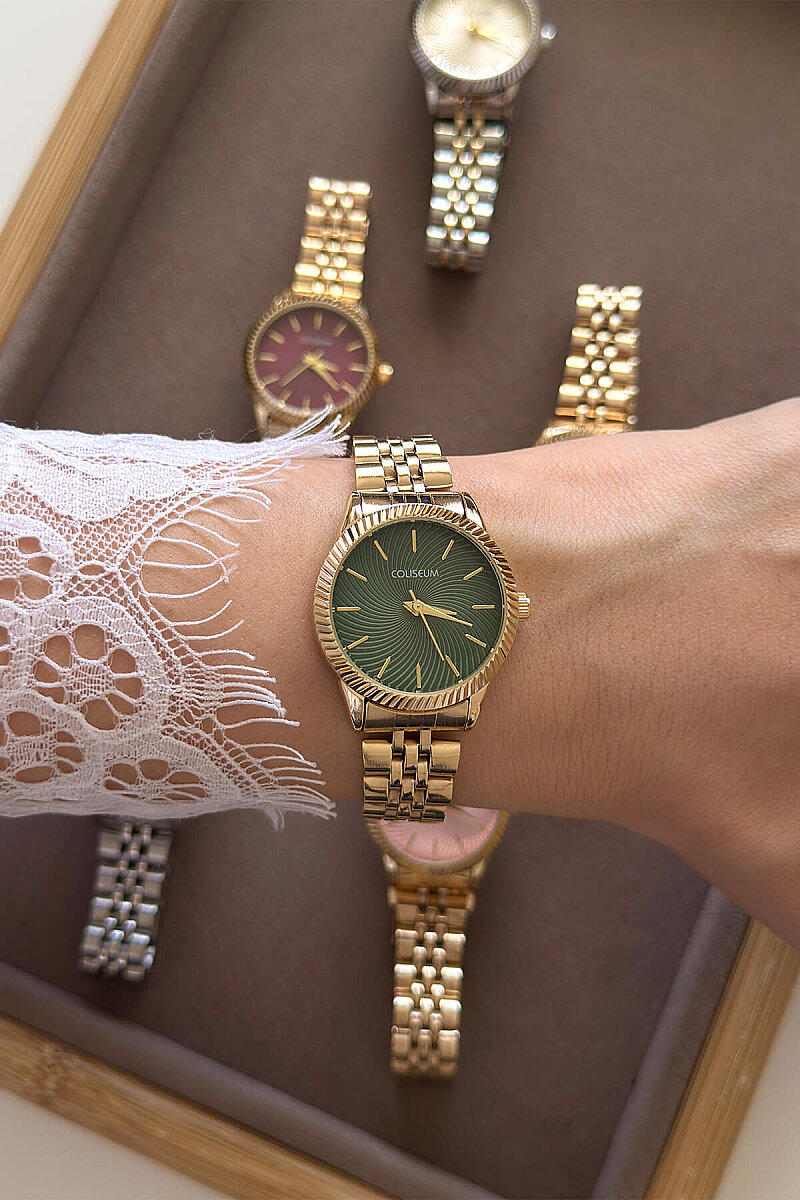 Solen Yeşil Kadran Gold Çelik Kordon Kadın Kol Saati - 1