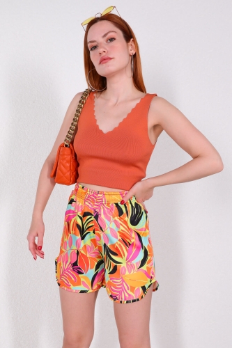 Cappmoda - ŞRT-16021 Turuncu Fırça Desen Saten Şort (1) Cappmoda - ŞRT-16021 Turuncu Fırça Desen Saten Şort (1)