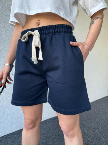 Cappmoda - ŞRT-16025 Lacivert İpli Uzun Lastikli Şort (1)