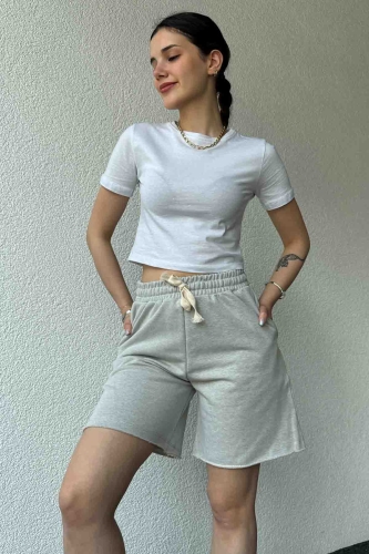Cappmoda - ŞRT-16026 Karmelanj Pis Dikişli Kordonlu Uzun Lastikli Şort Cappmoda - ŞRT-16026 Karmelanj Pis Dikişli Kordonlu Uzun Lastikli Şort
