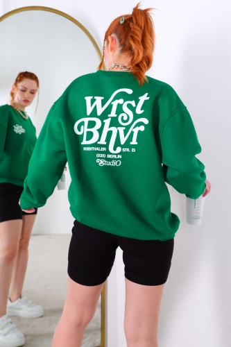 Cappmoda - SWT-014190 Yeşil Wrst Bhvr Arka Baskılı Salaş Sweatshirt (1)