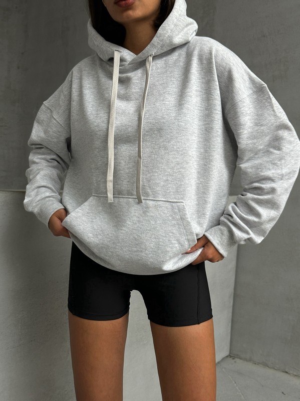 SWT-14261 Karmelanj Kordonlu Kapüşonlu Kanguru Cep İki İplik Şardonlu Sweatshirt - 4