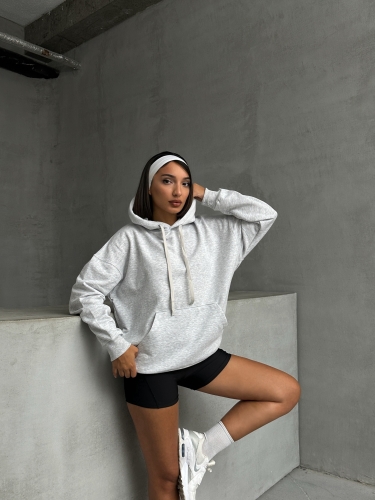 SWT-14261 Karmelanj Kordonlu Kapüşonlu Kanguru Cep İki İplik Şardonlu Sweatshirt 