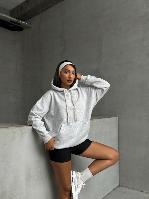 SWT-14261 Karmelanj Kordonlu Kapüşonlu Kanguru Cep İki İplik Şardonlu Sweatshirt - 1
