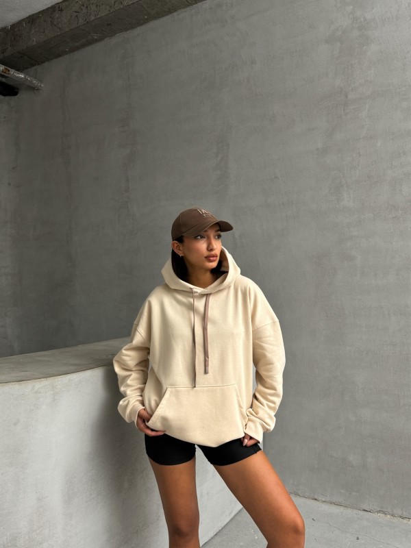 SWT-14261 Vizon Kordonlu Kapüşonlu Kanguru Cep İki İplik Şardonlu Sweatshirt - 3
