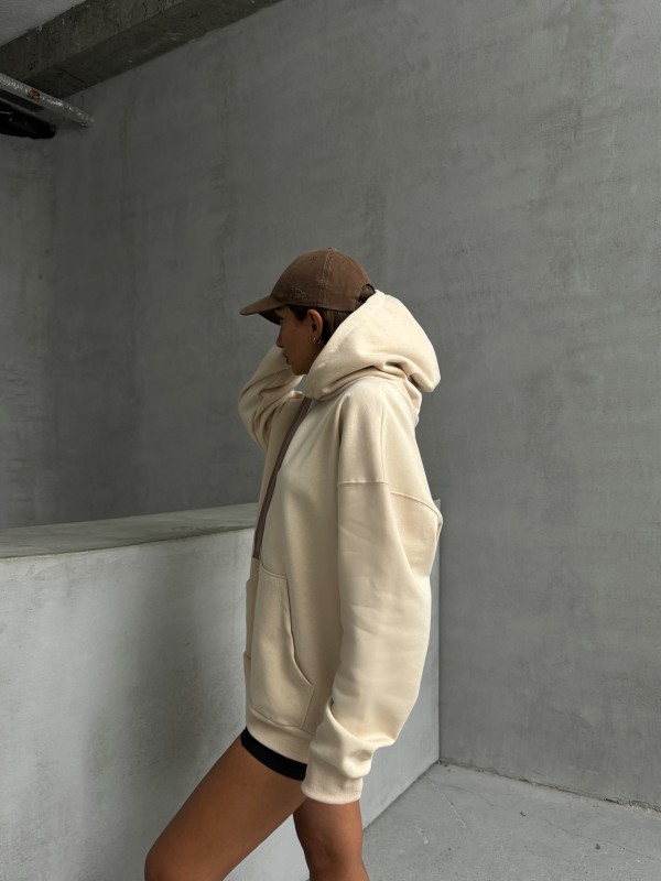 SWT-14261 Vizon Kordonlu Kapüşonlu Kanguru Cep İki İplik Şardonlu Sweatshirt - 4