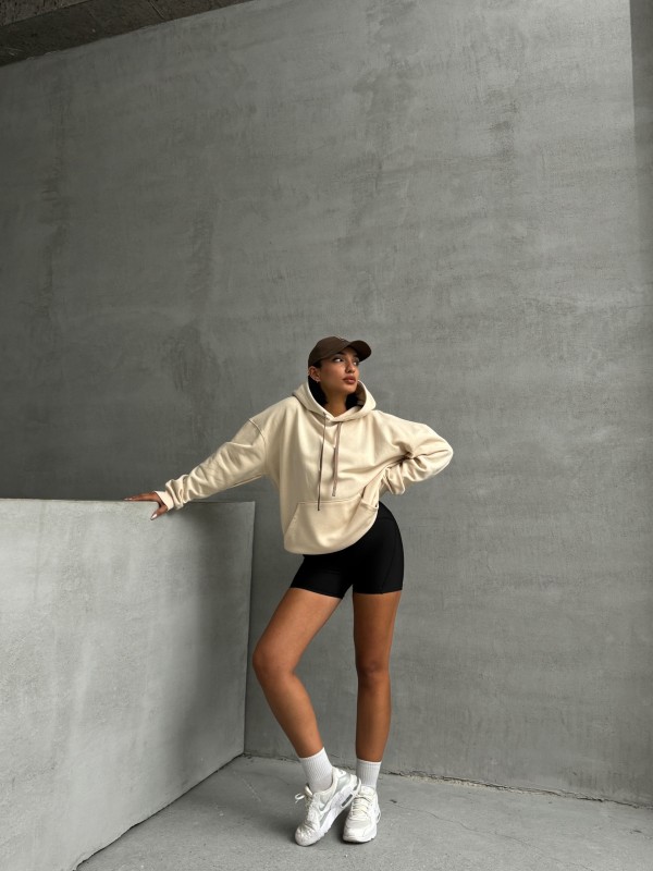 SWT-14261 Vizon Kordonlu Kapüşonlu Kanguru Cep İki İplik Şardonlu Sweatshirt - 5