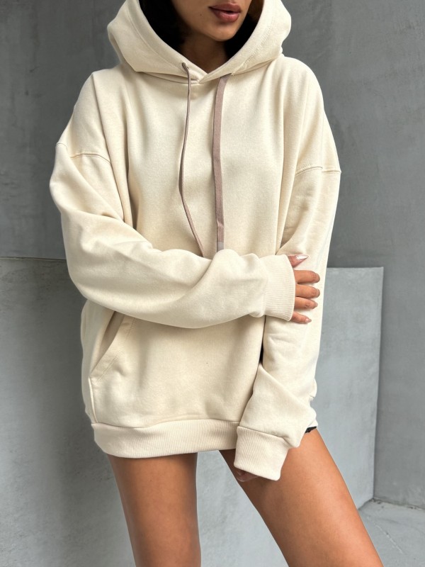 SWT-14261 Vizon Kordonlu Kapüşonlu Kanguru Cep İki İplik Şardonlu Sweatshirt - 6