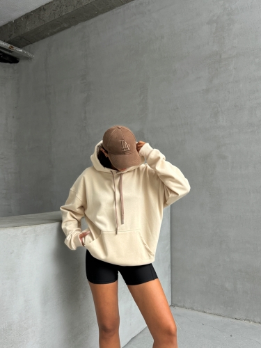SWT-14261 Vizon Kordonlu Kapüşonlu Kanguru Cep İki İplik Şardonlu Sweatshirt 
