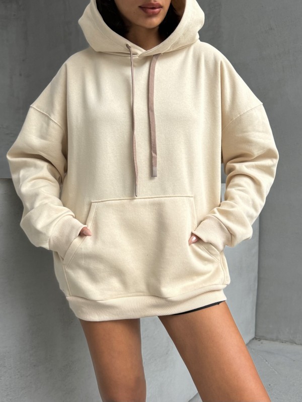 SWT-14261 Vizon Kordonlu Kapüşonlu Kanguru Cep İki İplik Şardonlu Sweatshirt - 2