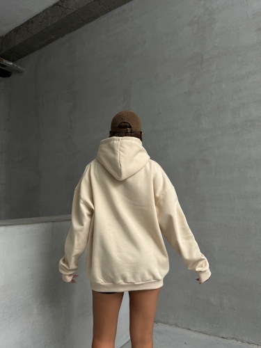 SWT-14261 Vizon Kordonlu Kapüşonlu Kanguru Cep İki İplik Şardonlu Sweatshirt - 7