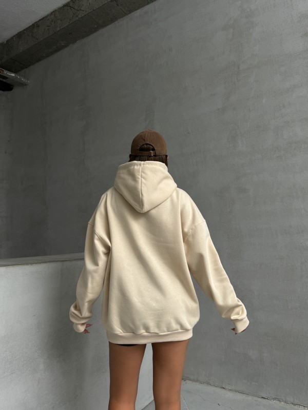 SWT-14261 Vizon Kordonlu Kapüşonlu Kanguru Cep İki İplik Şardonlu Sweatshirt - 7