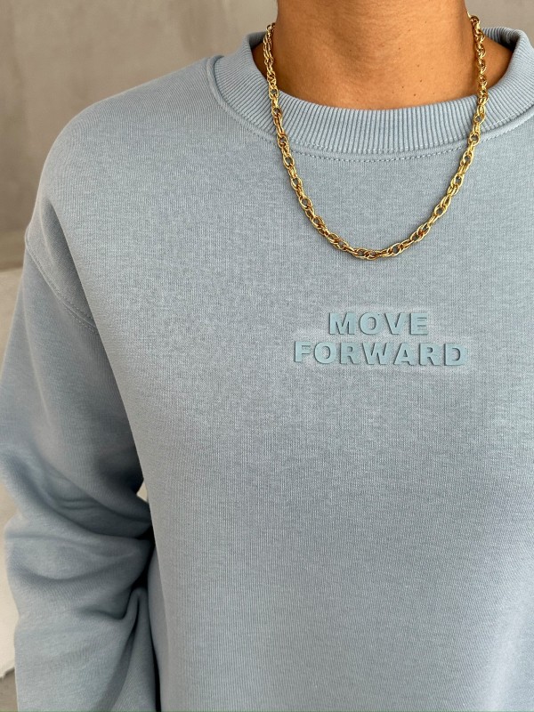 SWT-14262 Bebe Mavi Move Forvard Kabartma Baskılı Üç İplik Şardonlu Bisiklet Yaka Sweatshirt - 2