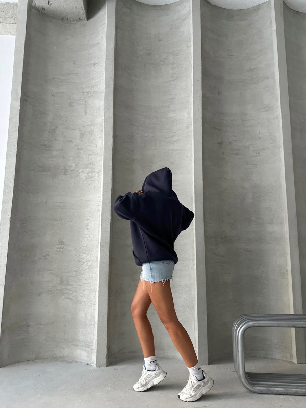 SWT-14267 Füme Orijinal Yazı Baskılı Kapüşonlu Üç İplik Şardonlu Sweatshirt