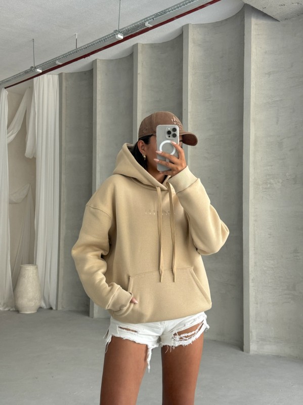 SWT-14267 Vizon Orijinal Yazı Baskılı Kapüşonlu Üç İplik Şardonlu Sweatshirt