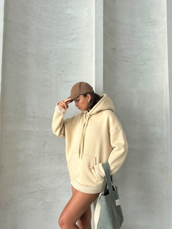 SWT-14267 Vizon Orijinal Yazı Baskılı Kapüşonlu Üç İplik Şardonlu Sweatshirt