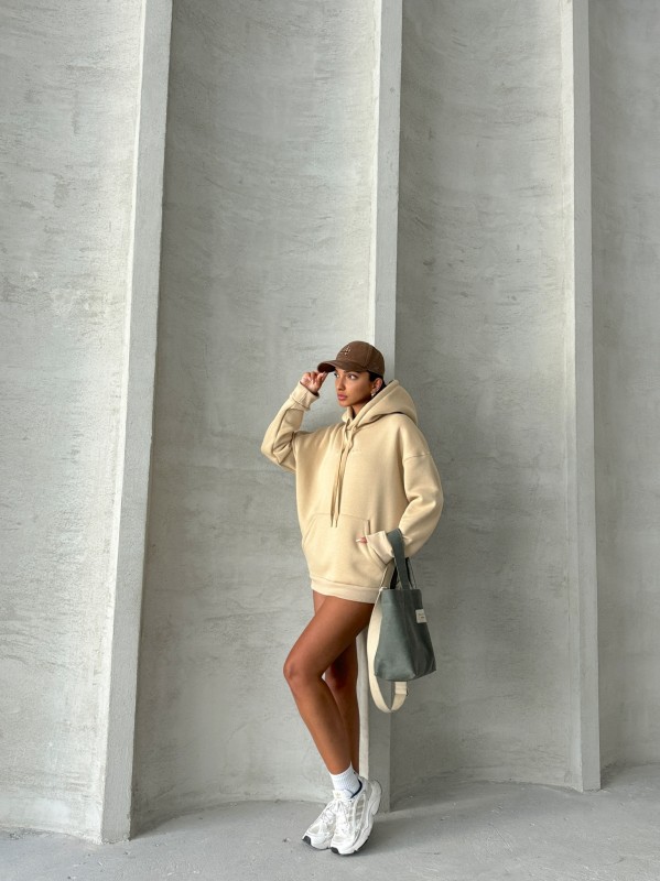 SWT-14267 Vizon Orijinal Yazı Baskılı Kapüşonlu Üç İplik Şardonlu Sweatshirt