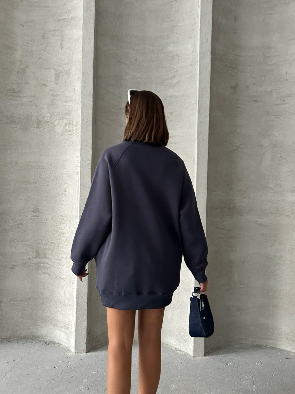 SWT-14271 Füme Cepli Oversize Üç İplik Basic Sweatshirt