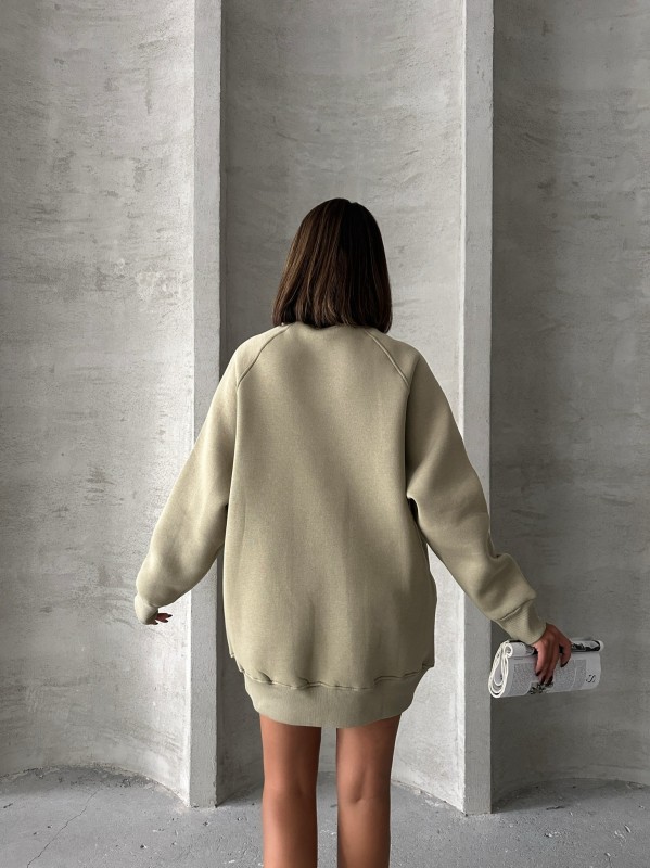 SWT-14271 Haki Cepli Oversize Üç İplik Basic Sweatshirt