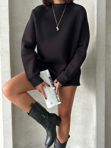 SWT-14271 Siyah Cepli Oversize Üç İplik Basic Sweatshirt - Thumbnail
