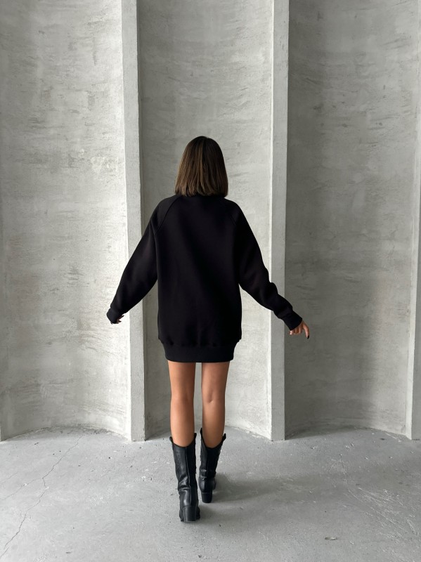 SWT-14271 Siyah Cepli Oversize Üç İplik Basic Sweatshirt