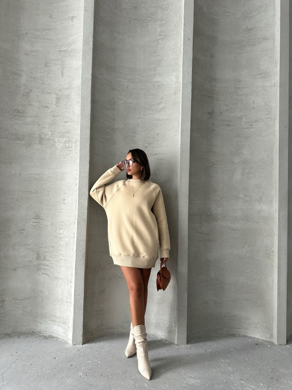 SWT-14271 Vizon Cepli Oversize Üç İplik Basic Sweatshirt