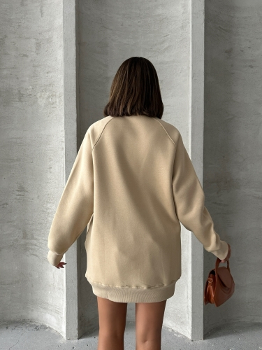 SWT-14271 Vizon Cepli Oversize Üç İplik Basic Sweatshirt - Thumbnail