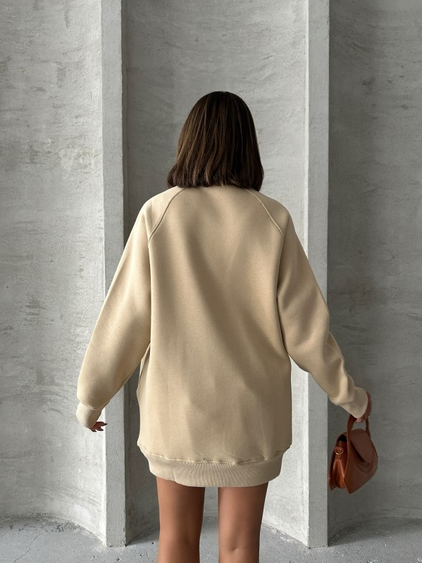 SWT-14271 Vizon Cepli Oversize Üç İplik Basic Sweatshirt