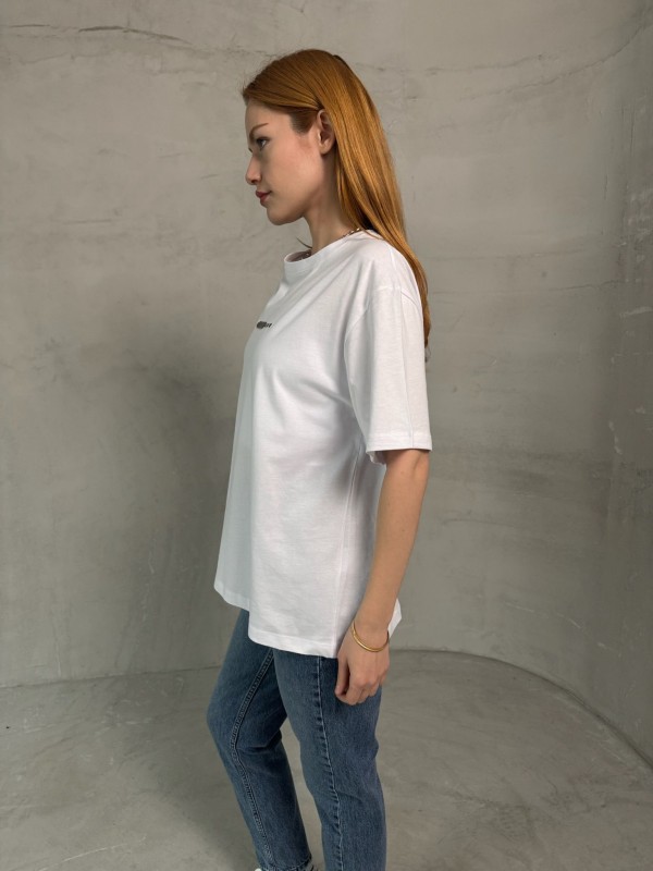 T-901 Beyaz Rus Yazılı Enjeksiyon Baskı Bisiklet Yaka Tshirt