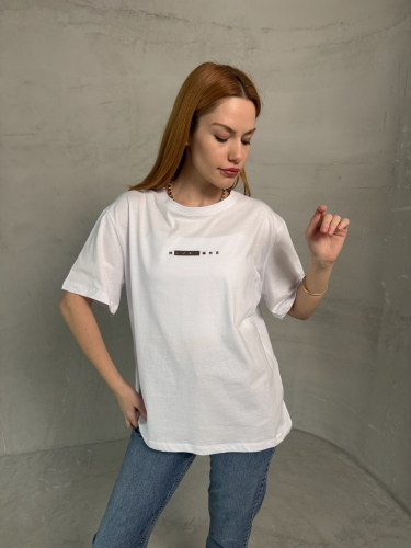 T-901 Beyaz Rus Yazılı Enjeksiyon Baskı Bisiklet Yaka Tshirt - Thumbnail