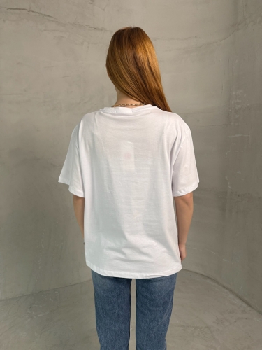 T-901 Beyaz Rus Yazılı Enjeksiyon Baskı Bisiklet Yaka Tshirt - Thumbnail
