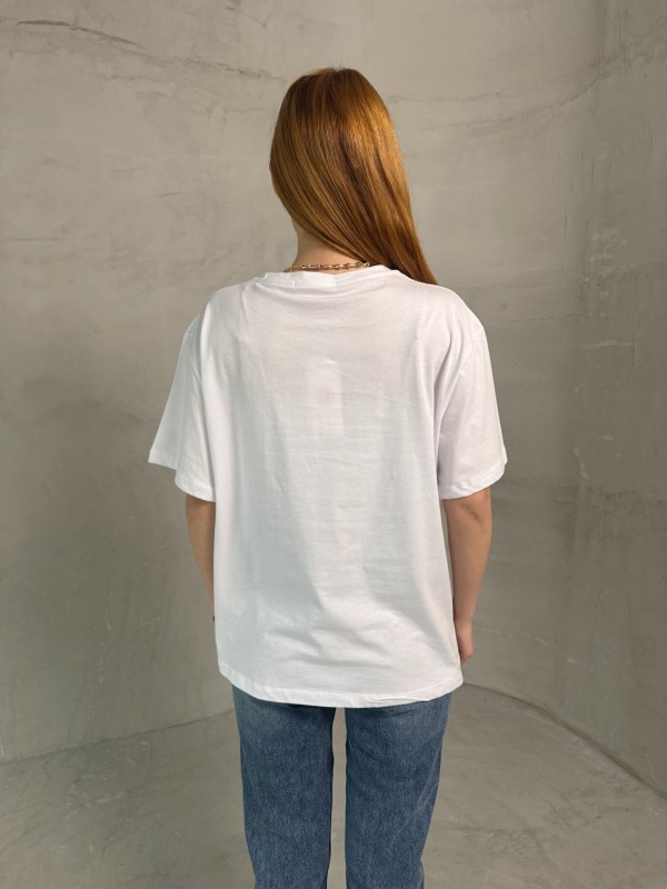 T-901 Beyaz Rus Yazılı Enjeksiyon Baskı Bisiklet Yaka Tshirt