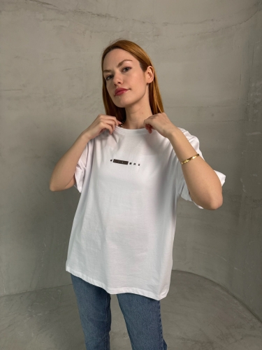 T-901 Beyaz Rus Yazılı Enjeksiyon Baskı Bisiklet Yaka Tshirt - Thumbnail