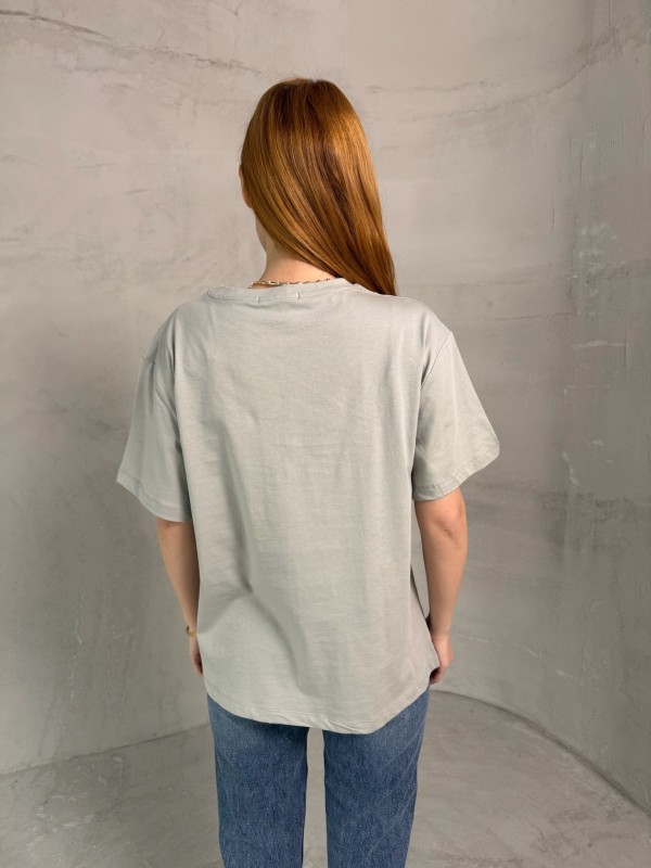 T-901 Boyama Gri Rus Yazılı Enjeksiyon Baskı Bisiklet Yaka Tshirt