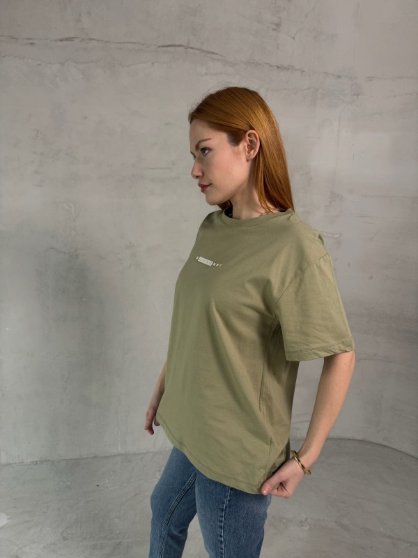 T-901 Haki Rus Yazılı Enjeksiyon Baskı Bisiklet Yaka Tshirt