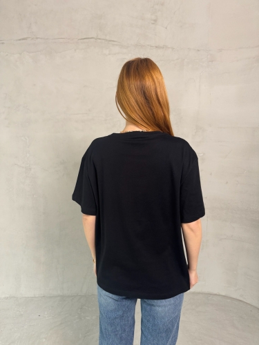 T-901 Siyah Rus Yazılı Enjeksiyon Baskı Bisiklet Yaka Tshirt - Thumbnail
