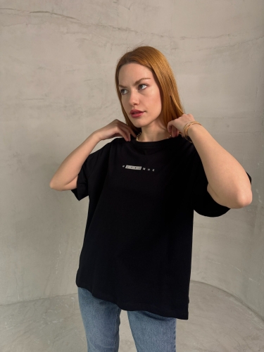 T-901 Siyah Rus Yazılı Enjeksiyon Baskı Bisiklet Yaka Tshirt - Thumbnail