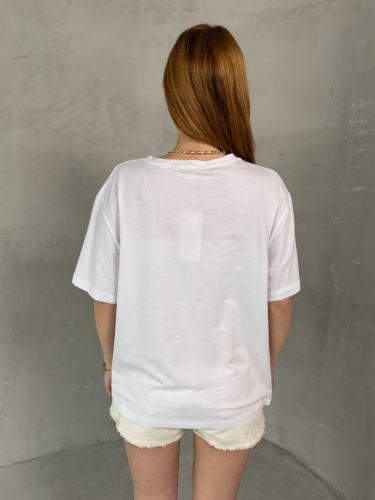T-905 Beyaz Daily Kabartma Yazılı Bisiklet Yaka Tshirt - 4