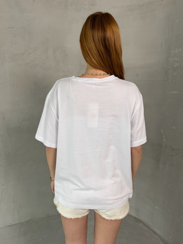 T-905 Beyaz Daily Kabartma Yazılı Bisiklet Yaka Tshirt - 4