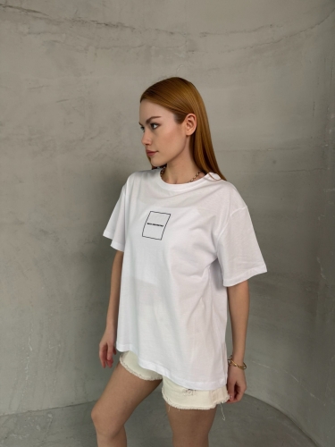T-905 Beyaz Daily Kabartma Yazılı Bisiklet Yaka Tshirt - 2